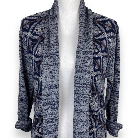 Umgee Sweater Womens Medium Navy Gray Print Waterfall Cardigan Open Front - Picture 5 of 13